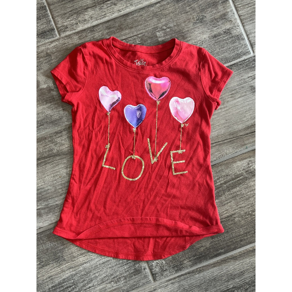Justice‎ Love Heart Balloons Graphic Tee Top Girl's Red Short Sleeve Size 6 - Picture 1 of 5